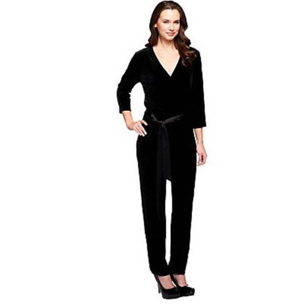 Susan Graver Plus Size Black Velvet Jumpsuit‎